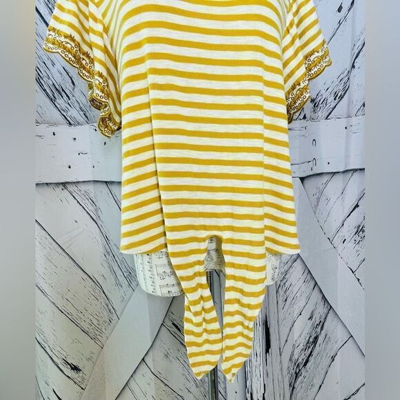 Eyeshadow Top Stripes & Flutter Sleeves Tie Waist L - Picture 5 of 8